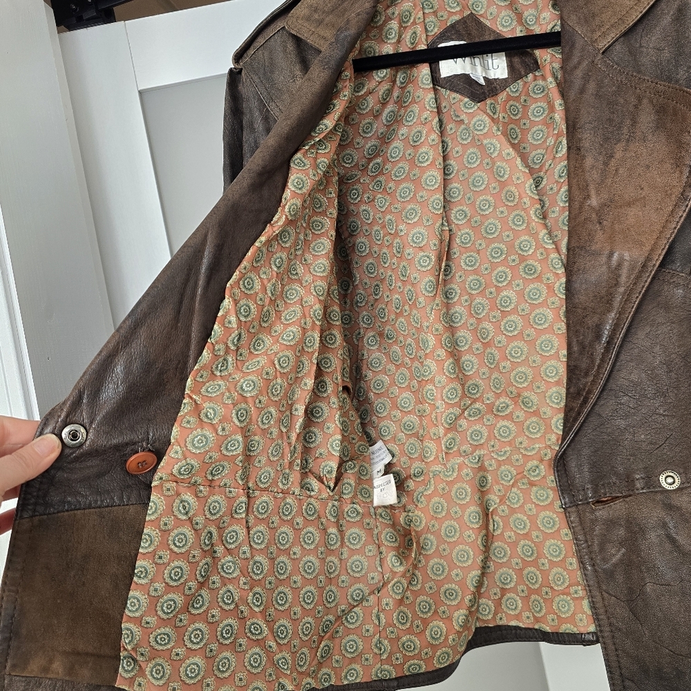 Winlit Vintage Leather Jacket Brown Cropped 80s Style Genuine Made in Korea M - Picture 15 of 17